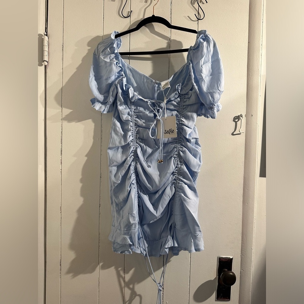 SELFIE LESLIE NWT Light Blue Ruched Mini Dress